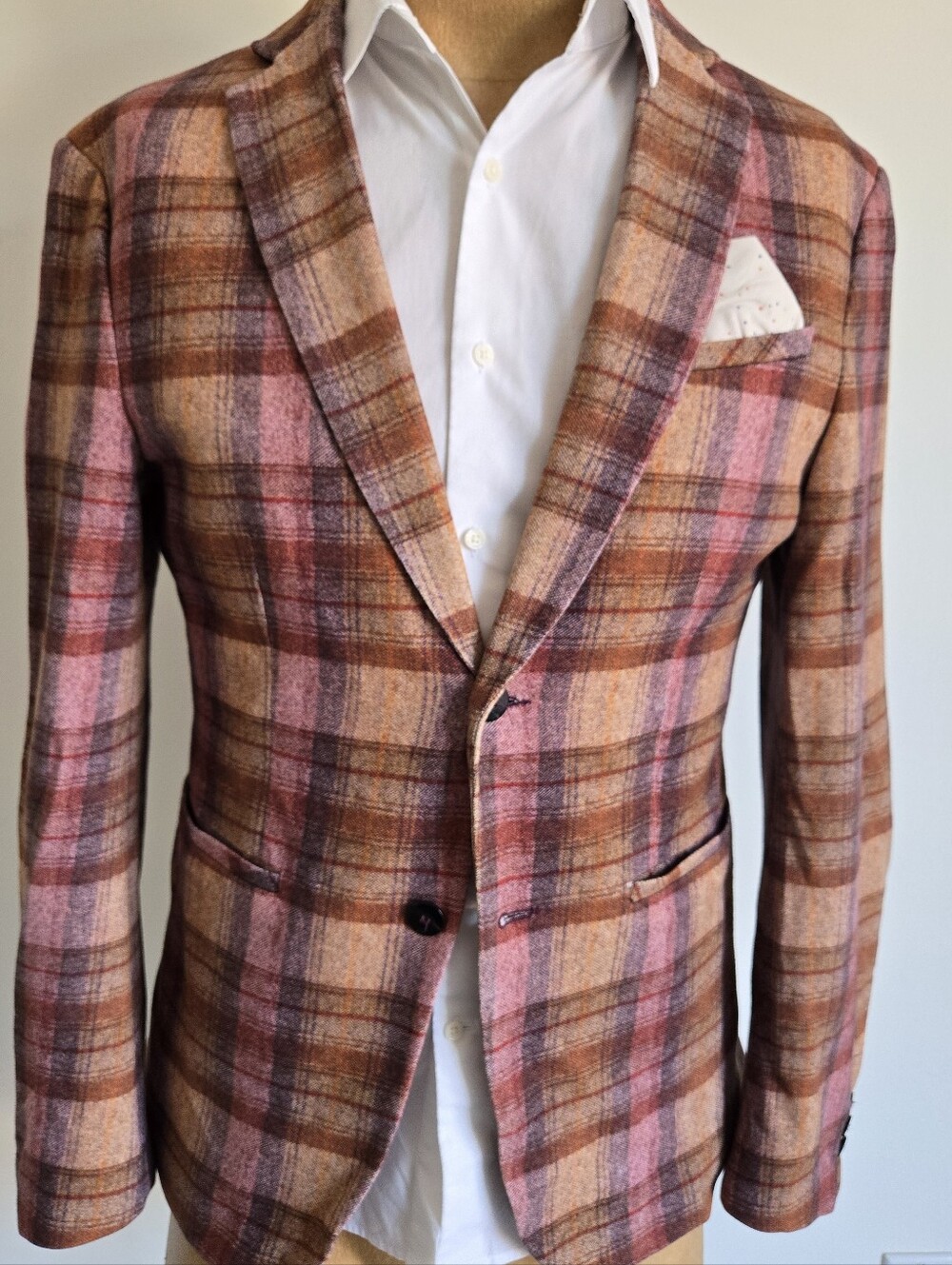 Zara Pink and Brown Plaid Sport Coat